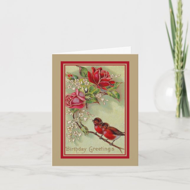 Vintage antike Geburtstagsgrüße, Rotkehlchen, Karte (Vorderseite)