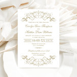 Vintage antike Goldhochzeit Blühend Einladung<br><div class="desc">Dekorative Wirbel und Schnörkel umrahmen dieses Vintage,  inspirierte Hochzeitsdesign. Das Farbschema ist weiß und antik. Personalisieren Sie den benutzerdefinierten Text für Ihre Ehezeremonie und Ihren Empfang.</div>
