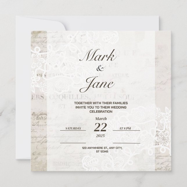 Vintage antike Hochzeitseinladung Save The Date (Vorderseite)