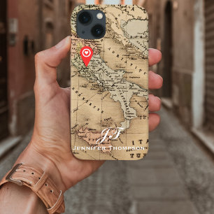 Vintage antike Karte Italiens, Urlaub, Monogramm Case-Mate iPhone Hülle
