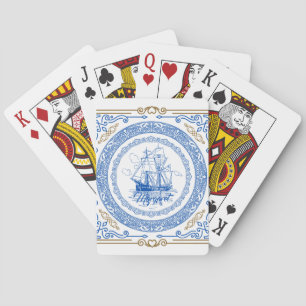 Vintage antike königsblaue Schiffsgrenze Spielkarten