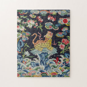 Vintage antike Leoparden-Blume Stickereitextilien