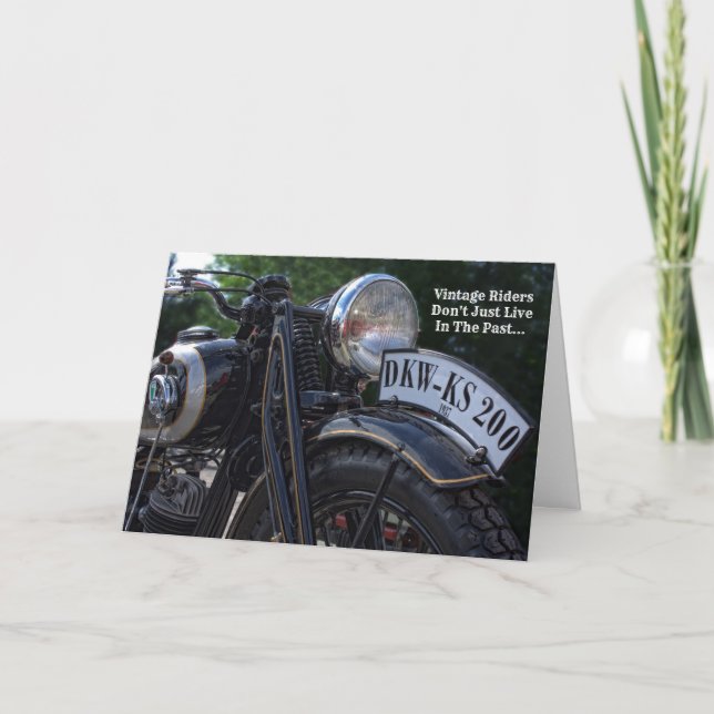Vintage antike Motorradfahrer Grußkarte Karte (Vorderseite)