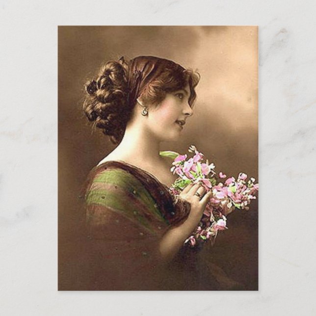 Vintage antike Portraits & Illustrationen von Frau Postkarte (Vorderseite)