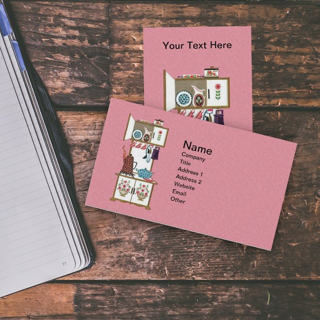 Vintage antike Retro Küche Stove Kaffeebuch Visitenkarte (Pretty white vintage kitchen stove flowers pots pans on pink business cards.)