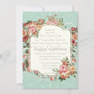 Vintage antike Rose Blumenstrauß Einladung