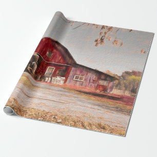 Vintage antike Rustikale Textur Sketch Roter Stall Geschenkpapier