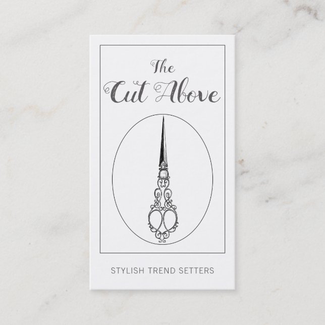 Vintage antike Schere Haarstiel Visitenkarte (Vorderseite)