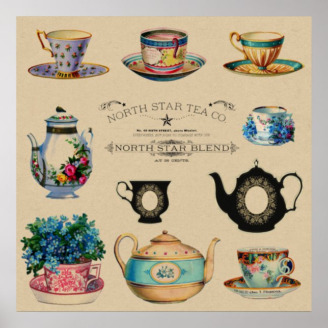 Vintage antike Teacup-Flora Poster (Vorne)