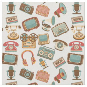 Vintage antike Telefone, Fernseher, Plattenspieler Stoff