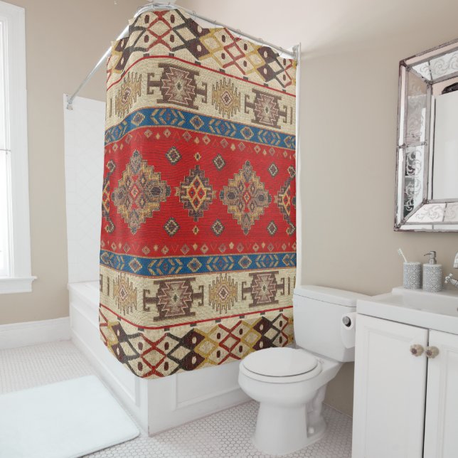 Vintage antike türkische Blassgoldröte Kilim Rug Duschvorhang (Beispiel)