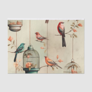 Vintage antike Vogelkäfige und Vogeldekoupage Seidenpapier