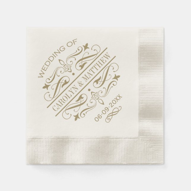 Vintage Antique Gold Blüh Wedding Monogram Serviette (Vorderseite)
