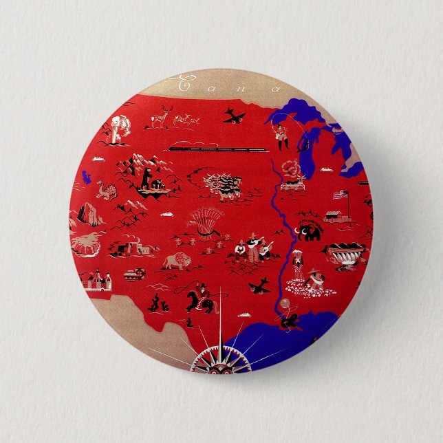 Vintage Antique Karte Vereinigte Staaten von Ameri Button (Vorderseite)