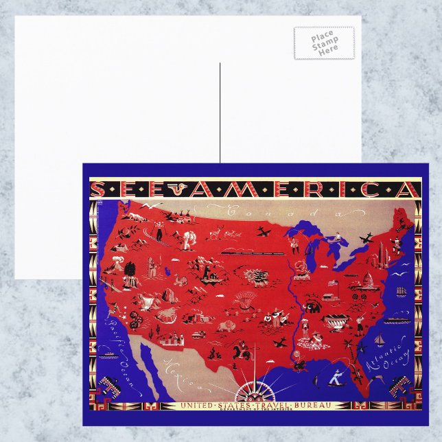 Vintage Antique Map USA, USA Postkarte (Von Creator hochgeladen)