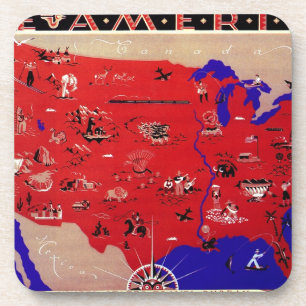 Vintage Antique Map USA, USA Untersetzer
