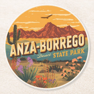 Vintage Anza Borrego Desert State Park Wüstengesch Runder Pappuntersetzer