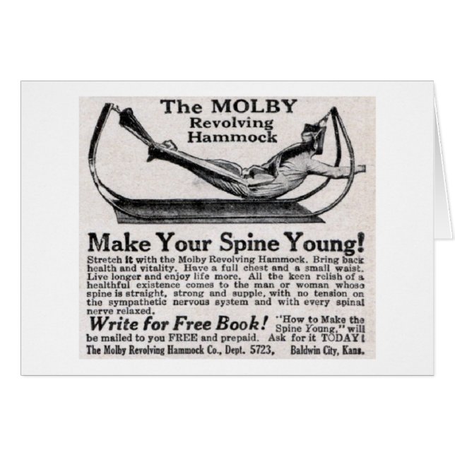 Vintage Anzeige - Molby rotierende Hängematte, (Vorderseite (Horizontal))