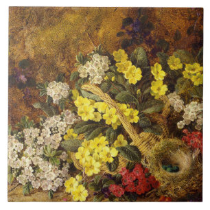 Vintage Apfelblüten Primeln und Vogelnest Fliese