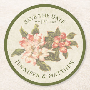 Vintage Apfelblüten Save-the-Date-Unterlage Runder Pappuntersetzer