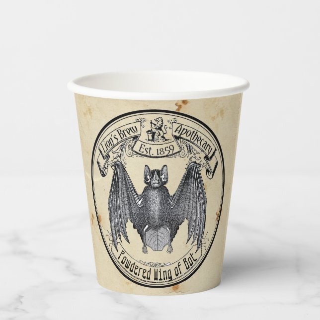 Vintage Apotheke Label Wing Bat Paper Cup Pappbecher (Vorderseite)