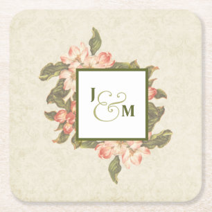 Vintage Apple-Blossom-Hochzeit Initialen Rechteckiger Pappuntersetzer