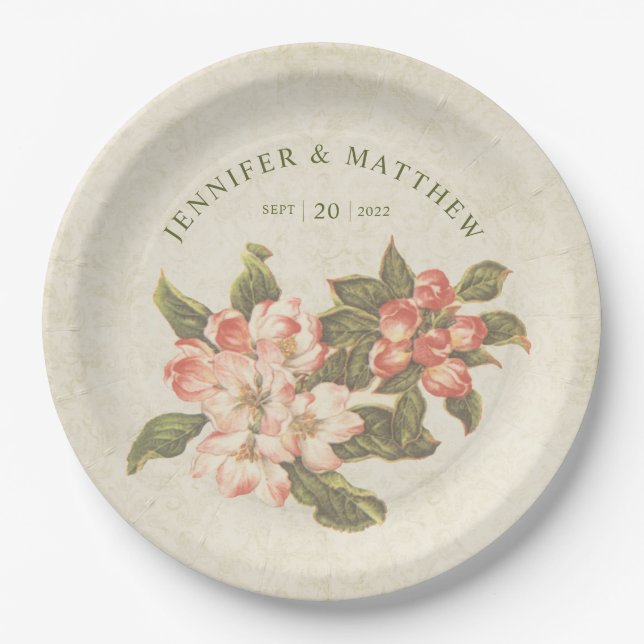 Vintage Apple-Blossom-Hochzeit Pappteller (Vorderseite)