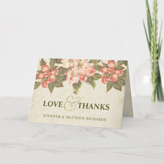 Vintage Apple Blossom Liebe & Danke Karte (Vorderseite)