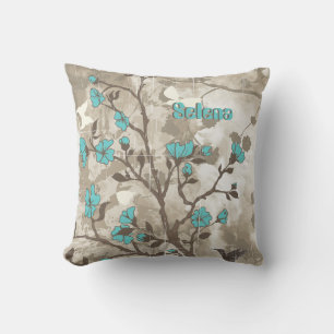Vintage Aqua-Blume Blumengarnsträuße Kissen