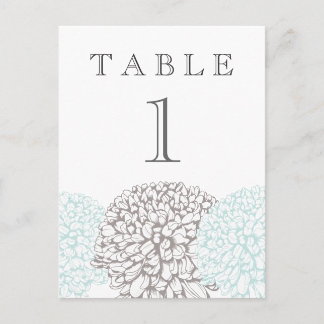 Vintage Aqua Blume Suite Tischnummer Postkarte (Vorderseite)