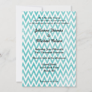 Vintage Aqua Chevron Streifen Hochzeit Einladung