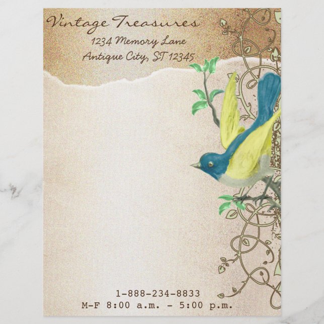 Vintage Aqua Damask Monogramm Letterhead Briefkopf (Vorderseite)