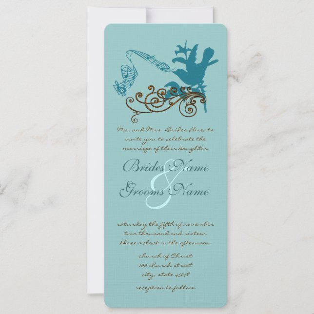 Vintage Aqua Love Bird Hochzeit Einladung (Vorderseite)