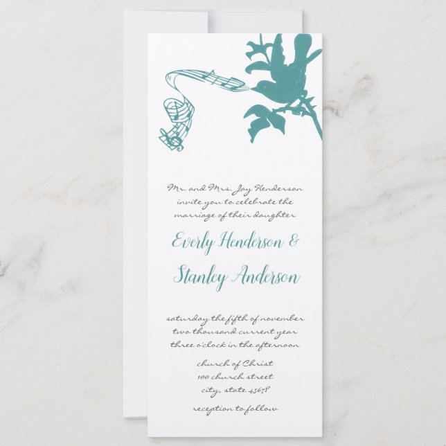 Vintage Aqua Love Bird Hochzeit Einladung (Vorderseite)