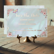 Vintage Aqua Peony Wedding Foil Save the Date Kart