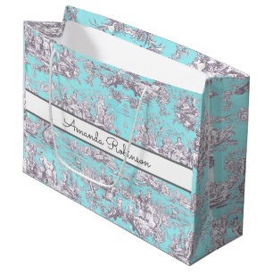 Vintage-Aquablau-Toile-Blumenmonogramm Große Geschenktüte