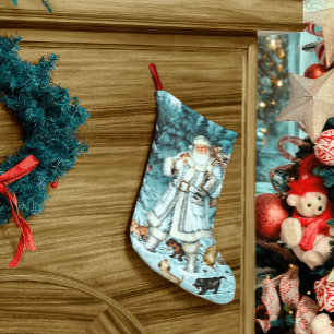 Vintage Aquablau Weihnachtsmann-Christmas-Strumpf Großer Weihnachtsstrumpf