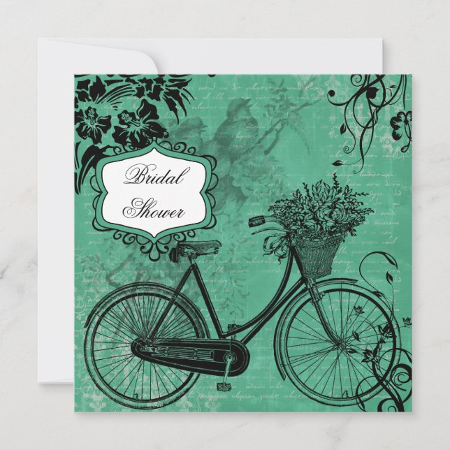 Vintage Aquamarine Bicycle Bridal Dusche Einladung (Vorderseite)