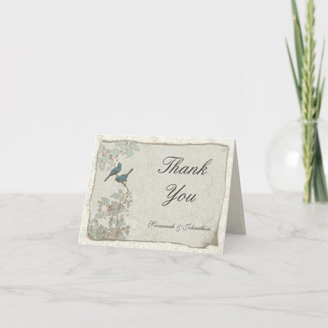 Vintage Aquamarine Birds Perchask Damask Danke Kar (Vorderseite)