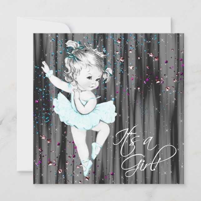 Vintage Aquamarine Blue Baby Dusche Einladung (Vorderseite)