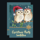 Vintage Aquamarine Blue Christmas Owls Party Einla Einladung<br><div class="desc">Vintage Aquamarine Blue Christmas Owls Party Einladung bietet Niedliche Weihnachtsschüsseln auf dem Baum-Ast,  Schneefall,  Goldgrenze,  goldener Schneeflocke und eine stilvolle Textvorlage.Ein perfektes Design für Weihnachts-Party.Bitte klicken Sie auf Personalisieren Button,  um es mit Ihrem eigenen Text anpassen</div>