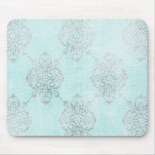 Vintage aquamarine Damast-Mausunterlage Mousepad