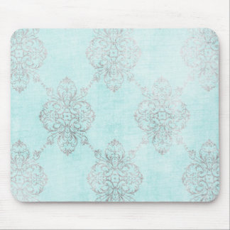 Vintage aquamarine Damast-Mausunterlage Mousepad