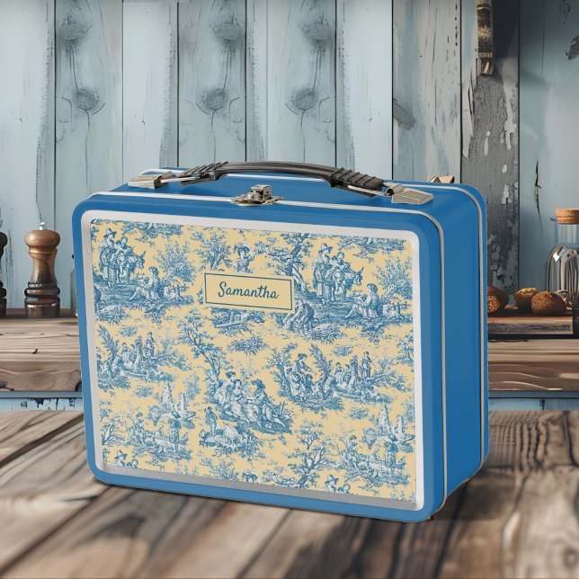 Vintage, aquamarine, gelbliche Joule Metall Brotdose (Von Creator hochgeladen)