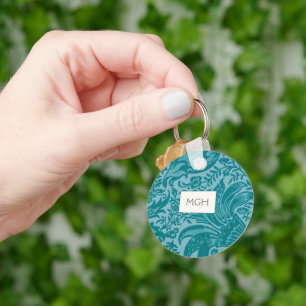 Vintage Aquamarine Grünflora Botanische Monogramm Schlüsselanhänger