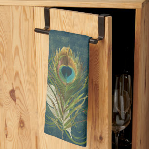 Vintage Aquamarine Pfauenfeder Geschirrtuch