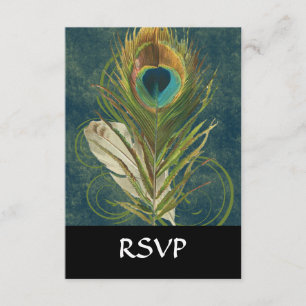 Vintage Aquamarine Pfauenfeder RSVP Karte