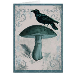 Vintage aquamarine Raben-Pilz-Karte