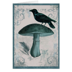 Vintage aquamarine Raben-Pilz-Karte