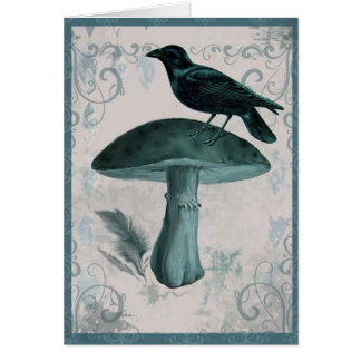 Vintage aquamarine Raben-Pilz-Karte